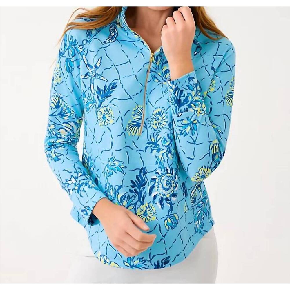 NEW LILLY PULITZER upf 50+ skipper popover blouse in bellevue blue